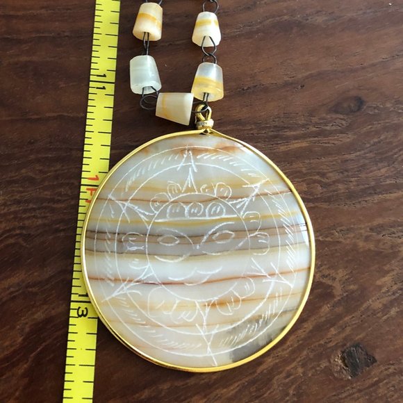 Vintage Taxco Soapstone Necklace Aztec Sun Pendant - Picture 5 of 7